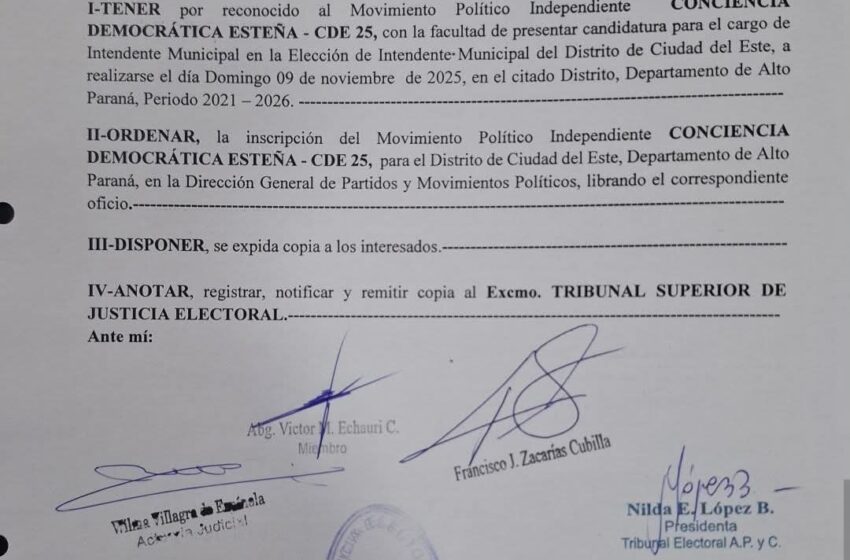  Tribunal Electoral reconoce al movimiento político que postulará a Dani Mujica para la Intendencia de CDE